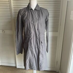 Eileen Fisher Gray Trench Coat crinkle metallic cotton sz small s